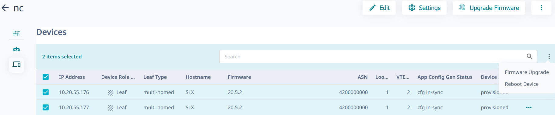 Upgrade selected devices in the fabric Upgrade selected devices in the fabric